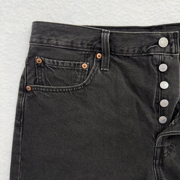 Levis 501 Black Cut Off Button Fly Jean Shorts High Rise Western Womens W32 - Picture 7 of 12